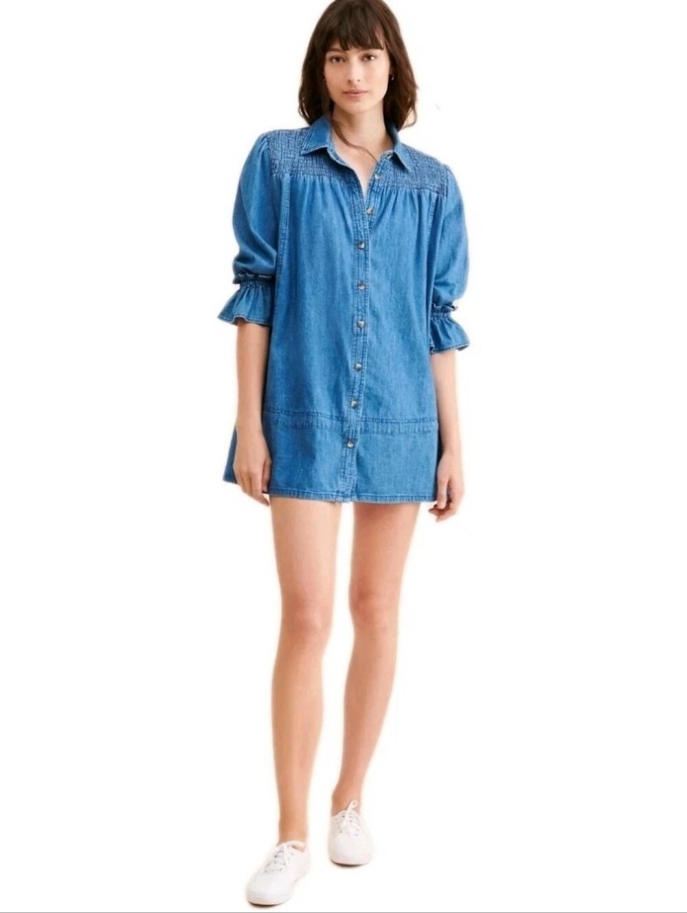 Free People Womens Vanessa Blue Denim Relaxed Fit Button Front Tunic Dress Sz: S